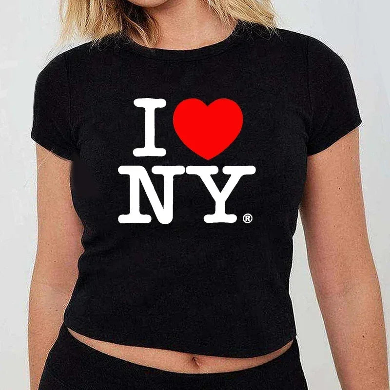 Gothic Clothes Summer Fashion T Shirt Tee Tshirt Dropship I Love New York NY Womens Cropped Top Harajuku