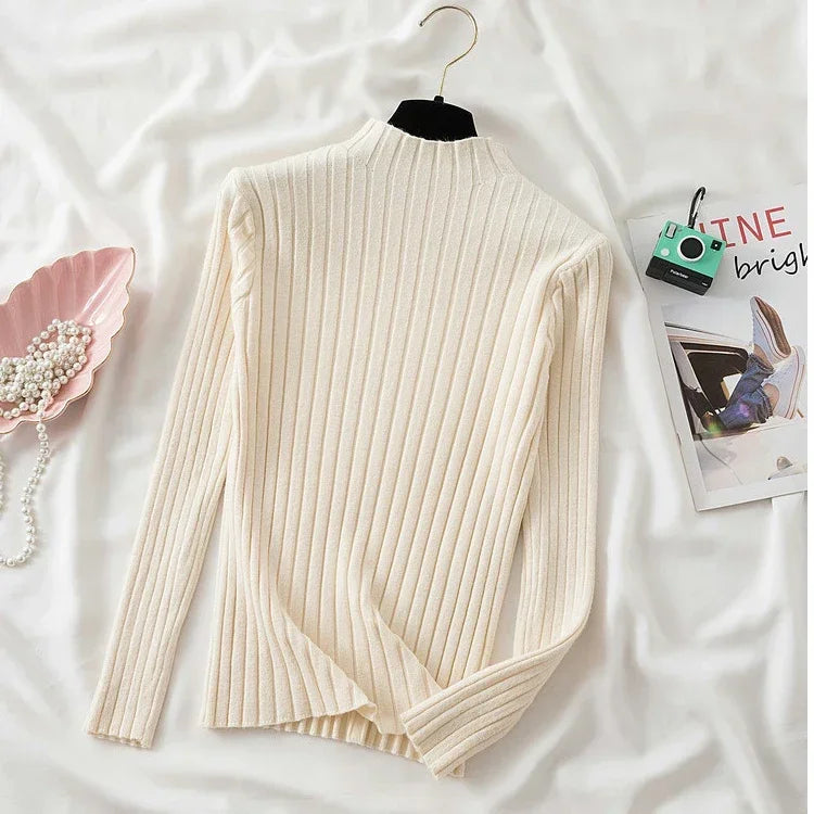 2025 Women Pullover Knitted Sweater Autumn Winter Pullovers Turtleneck Long Sleeve Slim Basic Solid Female Sweaters Tops