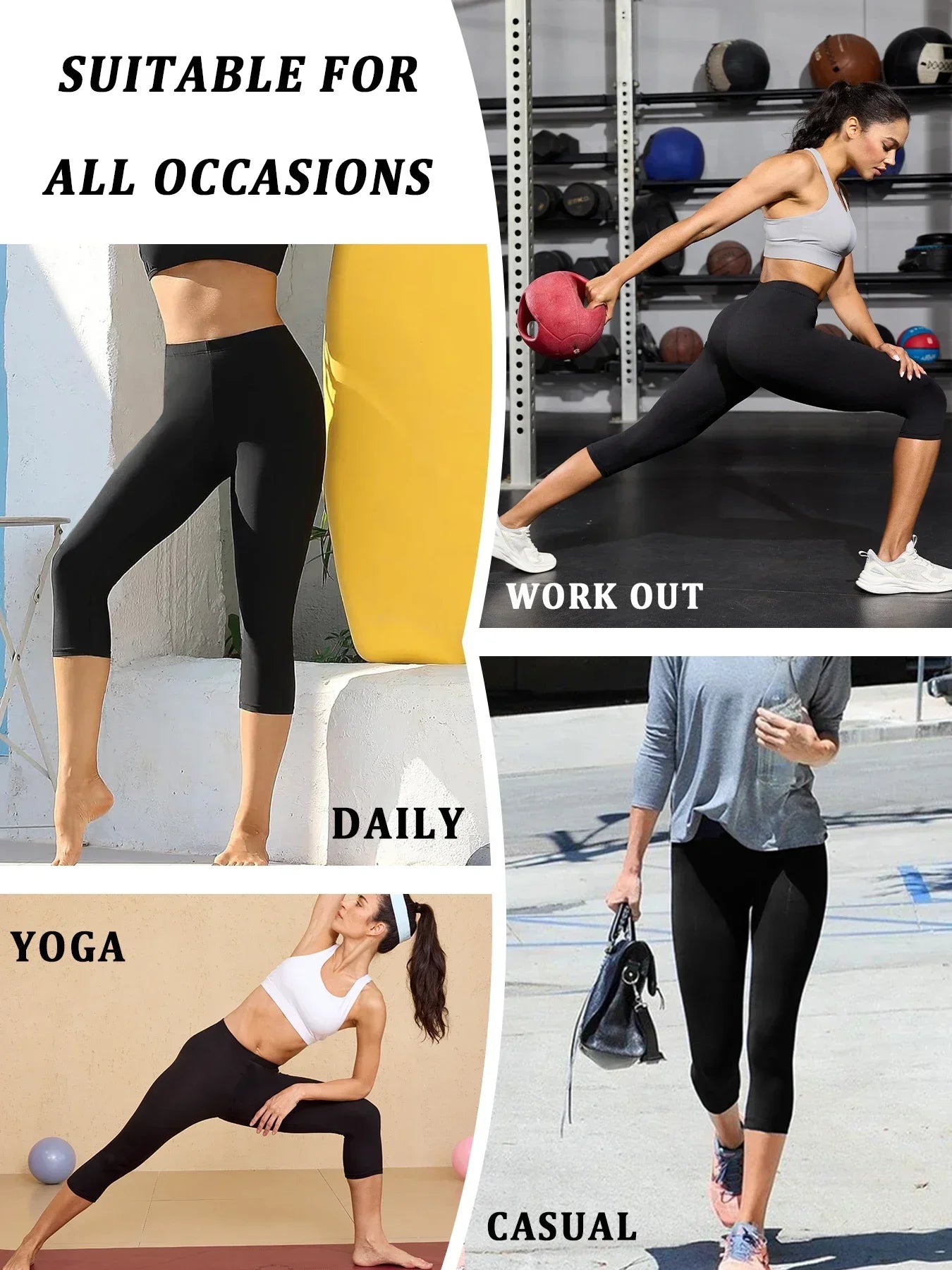 Women's Super Soft Capri Pants High Stretchy Breathable Pants No See Through Workout Running Yoga Athletic Pants Gym Leggings