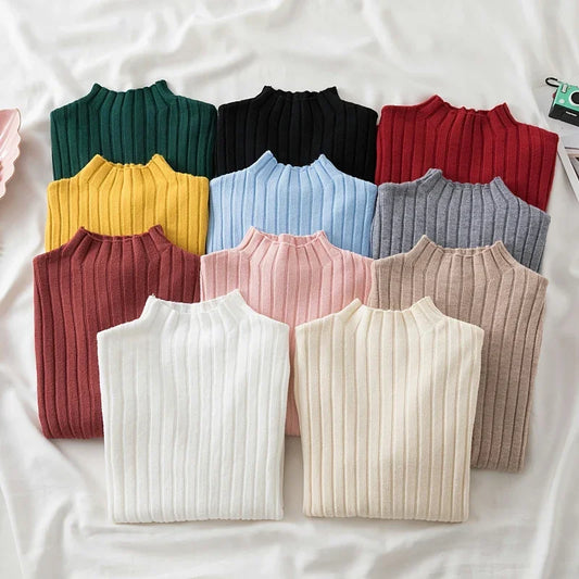 2025 Women Pullover Knitted Sweater Autumn Winter Pullovers Turtleneck Long Sleeve Slim Basic Solid Female Sweaters Tops