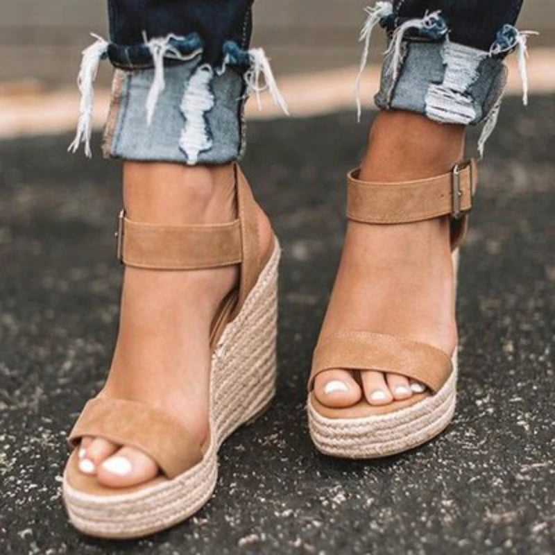 Heeled Sandals for Women Summer 2025 Espadrilles Women Sandals Comfort Buckle Strap Platform Shoes for Women New Sandalias Heels
