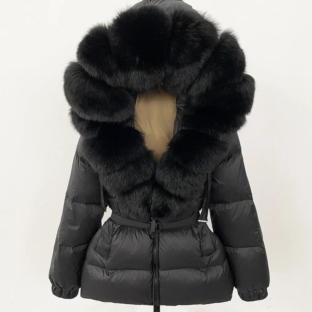Reality Fur Coat Winter Clothing Puffer Jacket Women Real Fox Fur Hooded Warm 90% White Duck Down Coat Female Parkas Waterproof