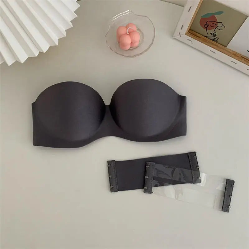 Women Sexy Strapless Anti-Slip Bra Solid Color Invisible Push-Up Comfortable Bra Adjustable Elastic Strapless Bra Underwear