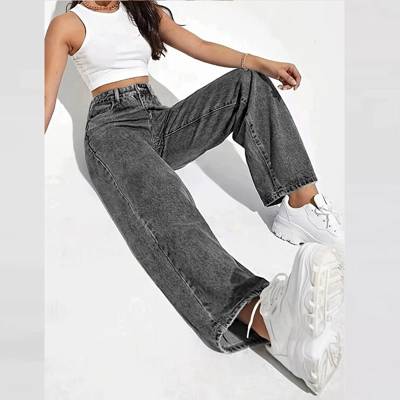 2025 new women's wear European and American loose Denim wide leg pants slimming high waist all-match jeans for women