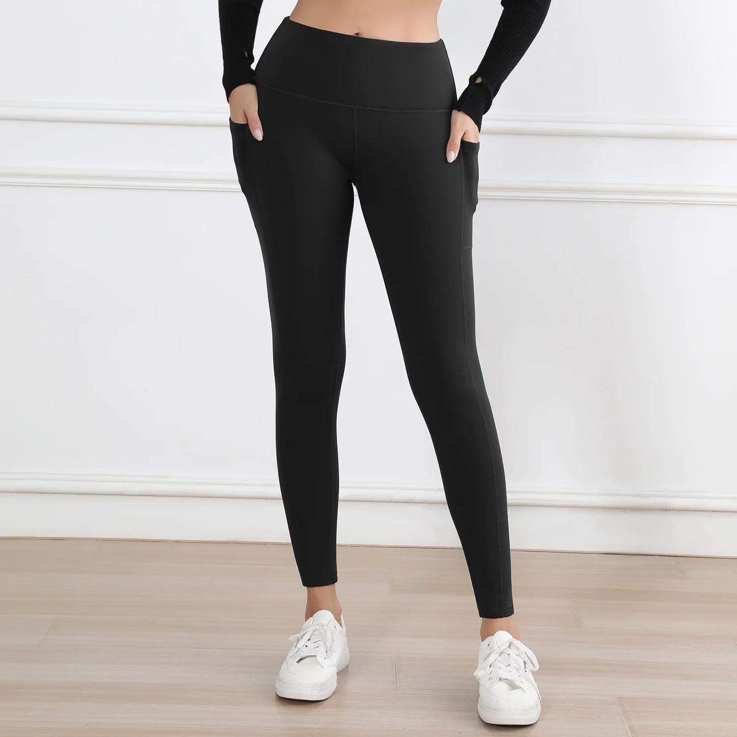 Winter Warm Women Leggings with 3 Pockets Fleece Lined Fintness Pants High Waist Butt Lifting Outdoor Sports Legging Casual Wear