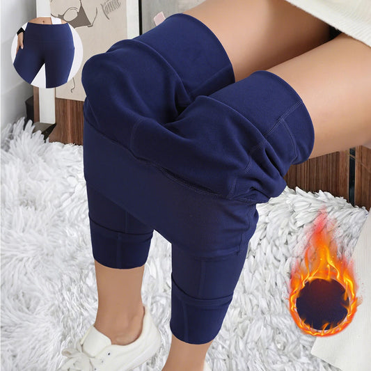 Winter Warm Women Leggings with 3 Pockets Fleece Lined Fintness Pants High Waist Butt Lifting Outdoor Sports Legging Casual Wear