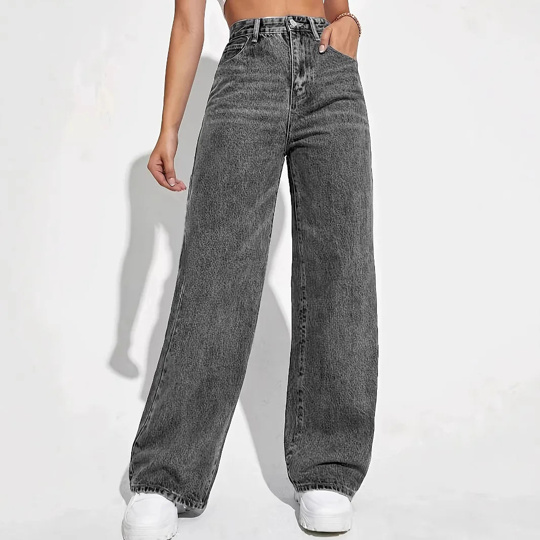 2025 new women's wear European and American loose Denim wide leg pants slimming high waist all-match jeans for women