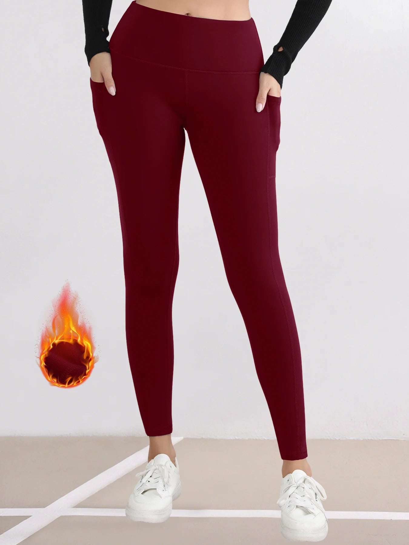 Winter Warm Women Leggings with 3 Pockets Fleece Lined Fintness Pants High Waist Butt Lifting Outdoor Sports Legging Casual Wear