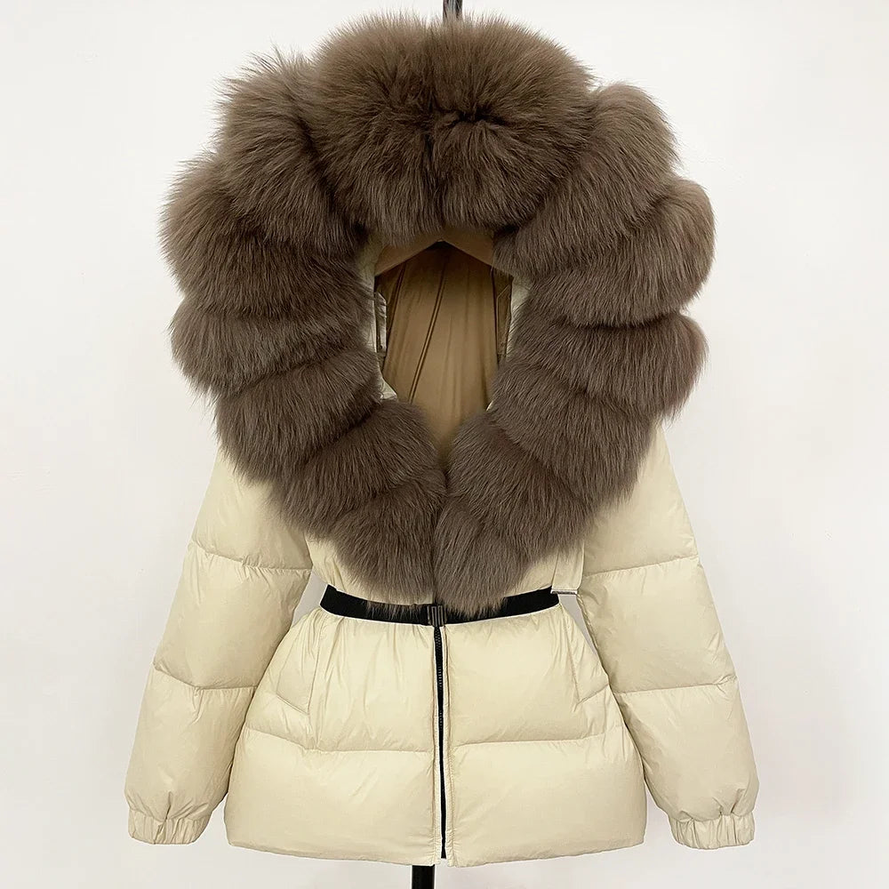 Reality Fur Coat Winter Clothing Puffer Jacket Women Real Fox Fur Hooded Warm 90% White Duck Down Coat Female Parkas Waterproof