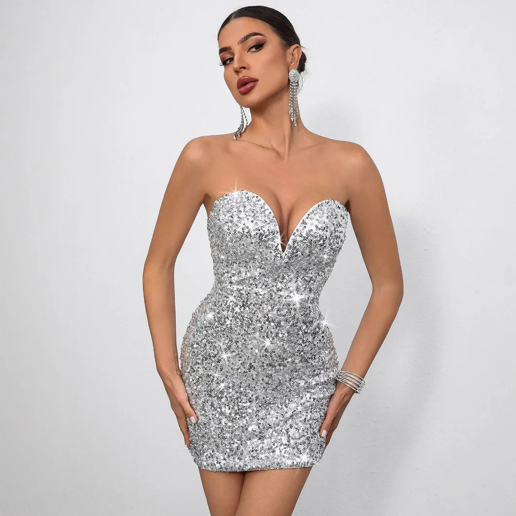 Woman Sexy Backless Sequins Prom Dresses Vestidos Womens Elegant Party Dresses Fashion Female Clothing Birthday dress XSY81230