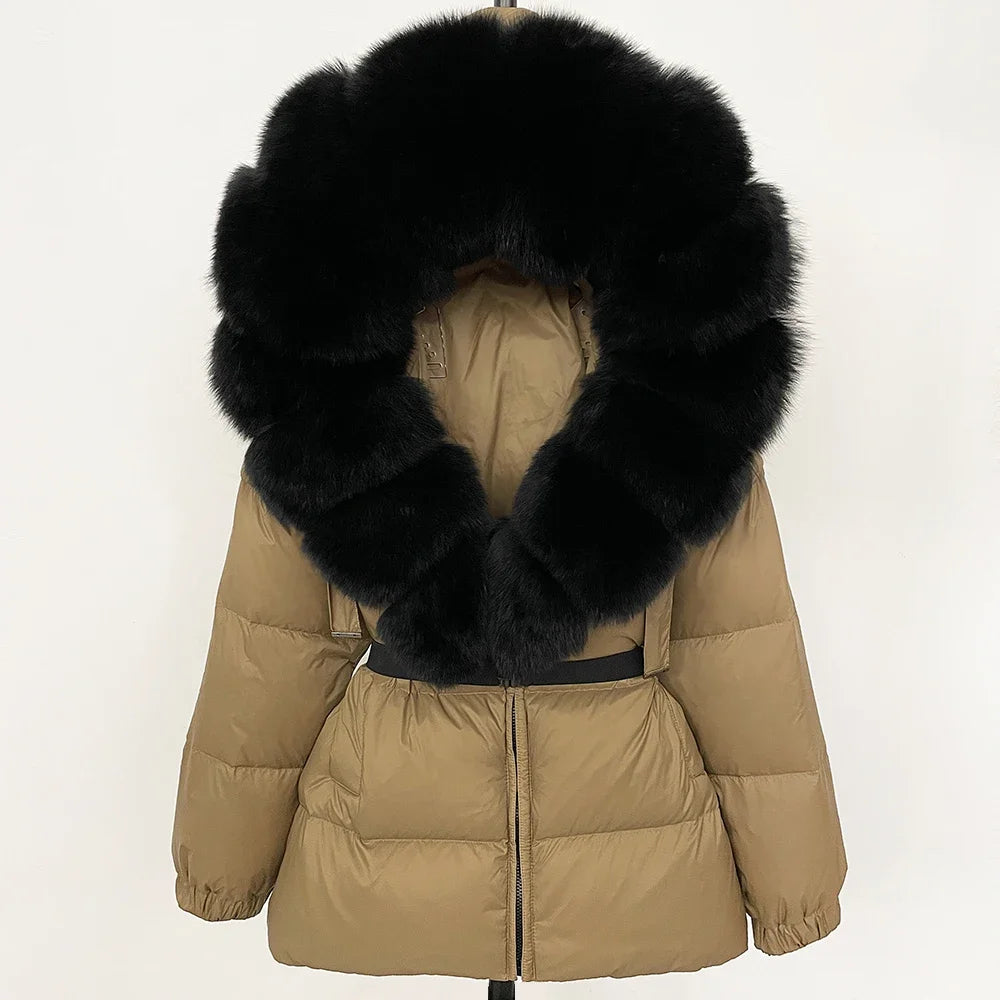 Reality Fur Coat Winter Clothing Puffer Jacket Women Real Fox Fur Hooded Warm 90% White Duck Down Coat Female Parkas Waterproof