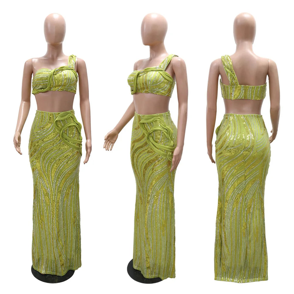 Sexy One-shoulder Long Summer Dress Sequin Birthday Holiday Elegant Party Evening Dresses Luxury Womens Prom Dresses XSY29