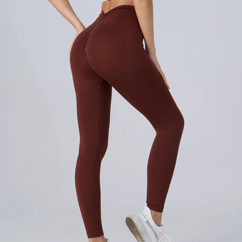 Women V Back Sports Yoga Leggings High Waist Scrunch Gym Sports Leggins Elastic V Cut Training Pants Workout Tights