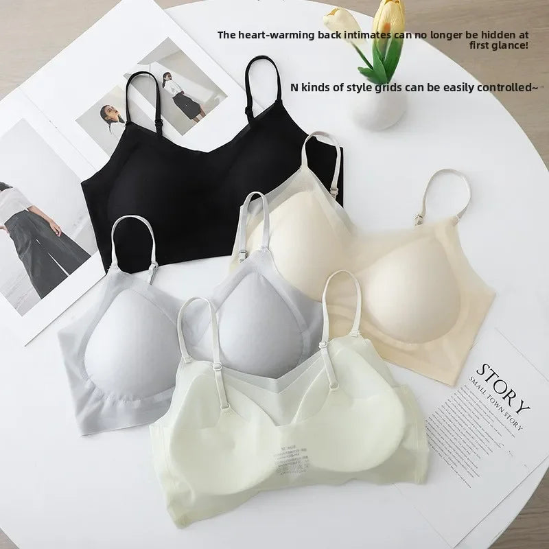 Ultra Thin Seamless Wireless Push Up Bralette Women Comfortable Breathable Cool Strappy Back Support Bra