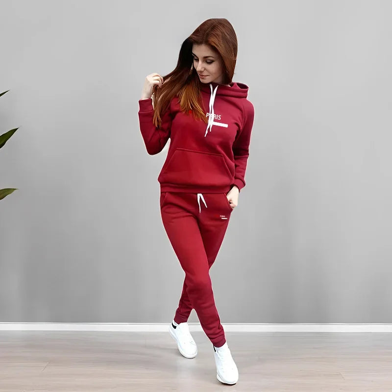 Autumn Winter Casual Outfit Paris Fashion Hoodies Sweatpants 2 Piece Set Women's Tracksuit High Quality Solid Color Jogging Suit
