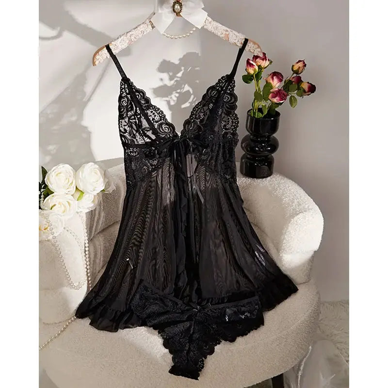Soft Sheer Nighty Pajamas Hotselling Nightgowns Dark Green Halter Dress Women Sleepwear Sexy Bra Plus Size Nightdress Thong Sets