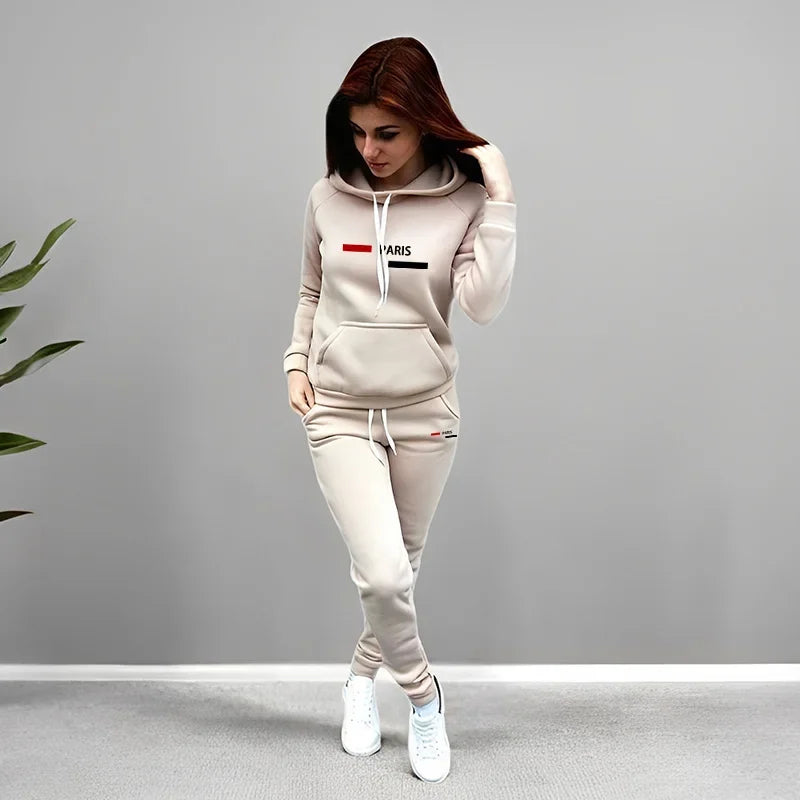 Autumn Winter Casual Outfit Paris Fashion Hoodies Sweatpants 2 Piece Set Women's Tracksuit High Quality Solid Color Jogging Suit