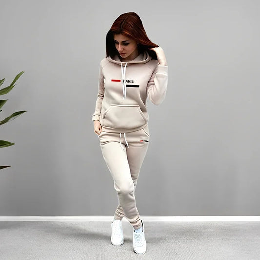 Autumn Winter Casual Outfit Paris Fashion Hoodies Sweatpants 2 Piece Set Women's Tracksuit High Quality Solid Color Jogging Suit