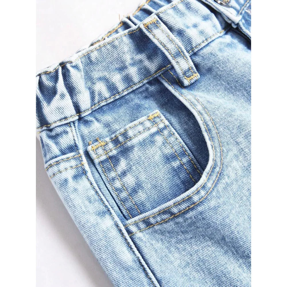 Denim Wide Leg Pants Women Jeans Embroidery High Waist Distressed Washed Pockets Vintage Floor Length Trousers 2025 Streetwear