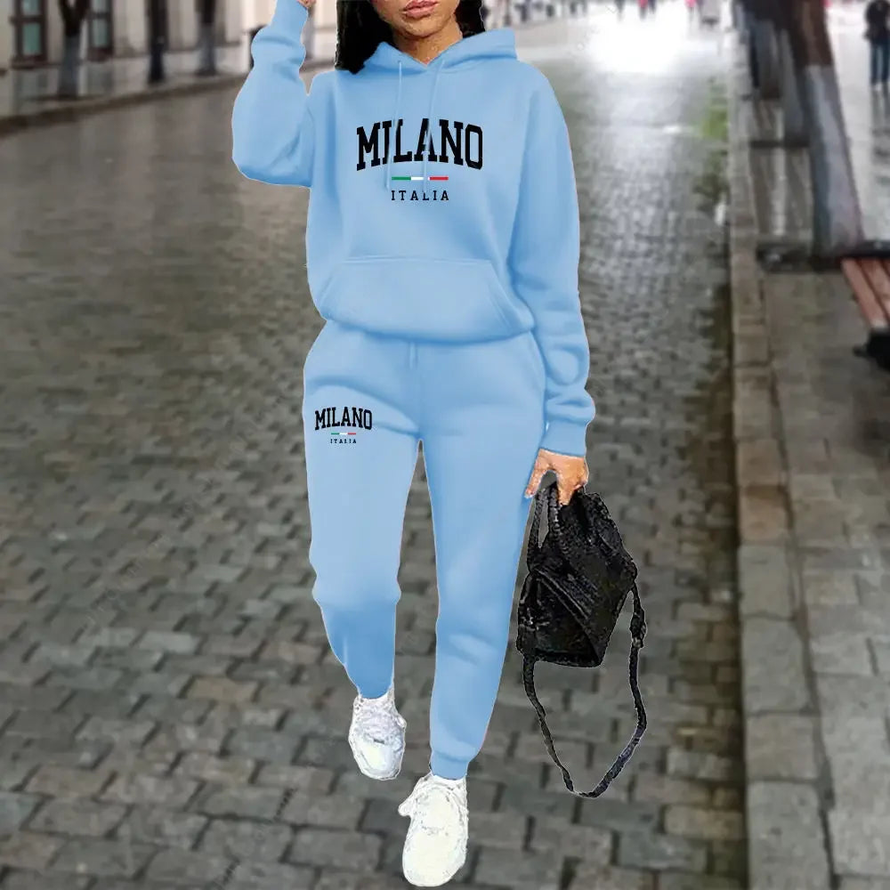 2025 Women's Printed Hoodie Set, Letter Pattern Hoodie and Sports Pants, Autumn Winter Two-piece Sportswear, Street Suit Set