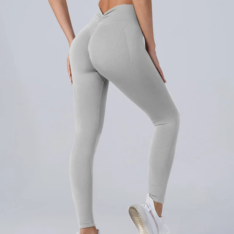 Women V Back Sports Yoga Leggings High Waist Scrunch Gym Sports Leggins Elastic V Cut Training Pants Workout Tights