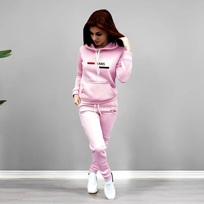 Autumn Winter Casual Outfit Paris Fashion Hoodies Sweatpants 2 Piece Set Women's Tracksuit High Quality Solid Color Jogging Suit