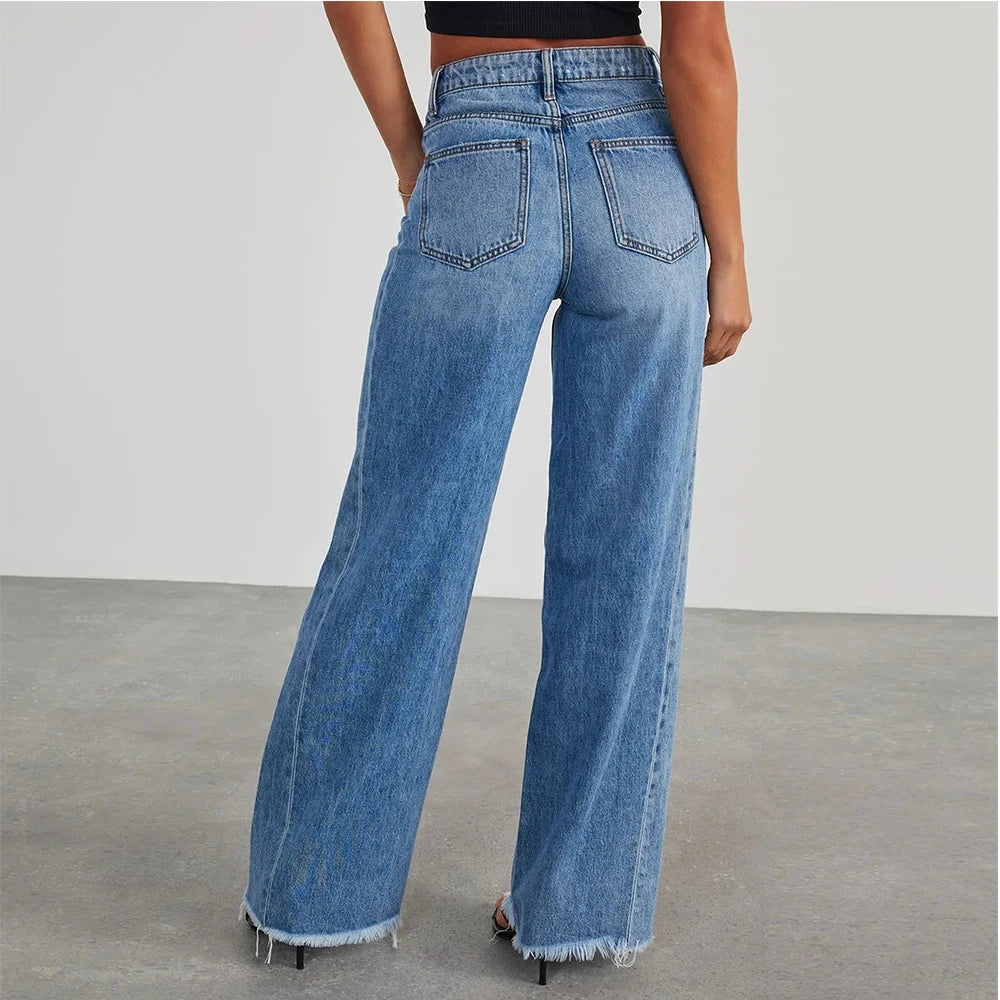 Women Denim Jeans Comfy Wide Leg High Waist Fashion Loose Trousers Spring Autumn Trendy Straight Pants Pantalones De Mujer