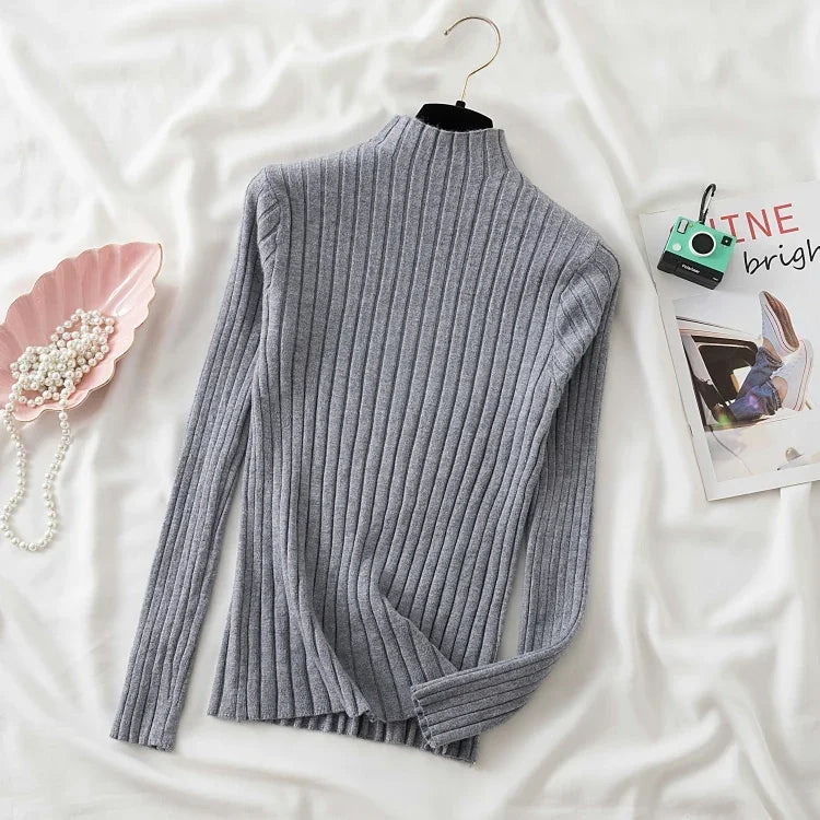 2025 Women Pullover Knitted Sweater Autumn Winter Pullovers Turtleneck Long Sleeve Slim Basic Solid Female Sweaters Tops