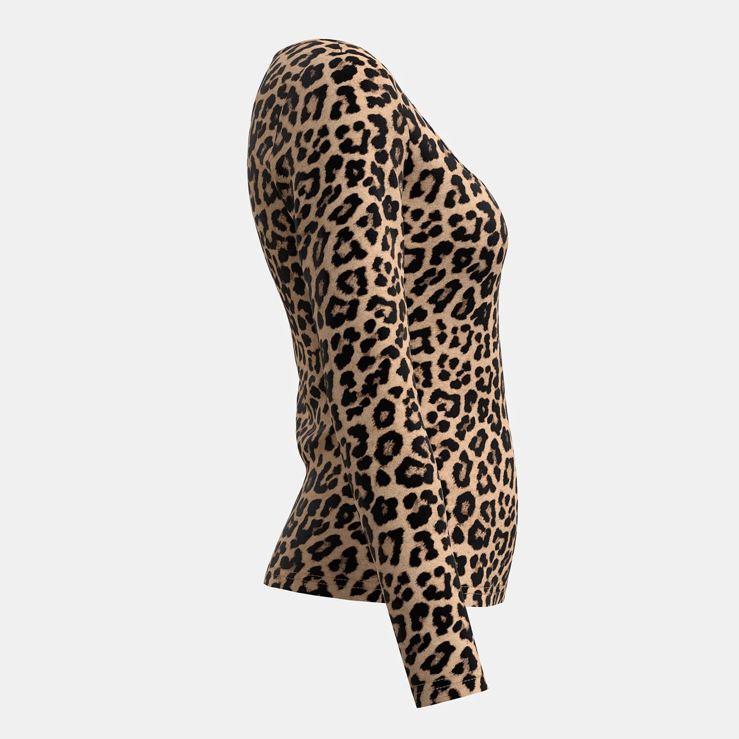Mia Muse Women'S T-Shirts Autumn Fitting Slim Leopard Long Sleeve Square Neck Regular Sexy Chic T-Shirts
