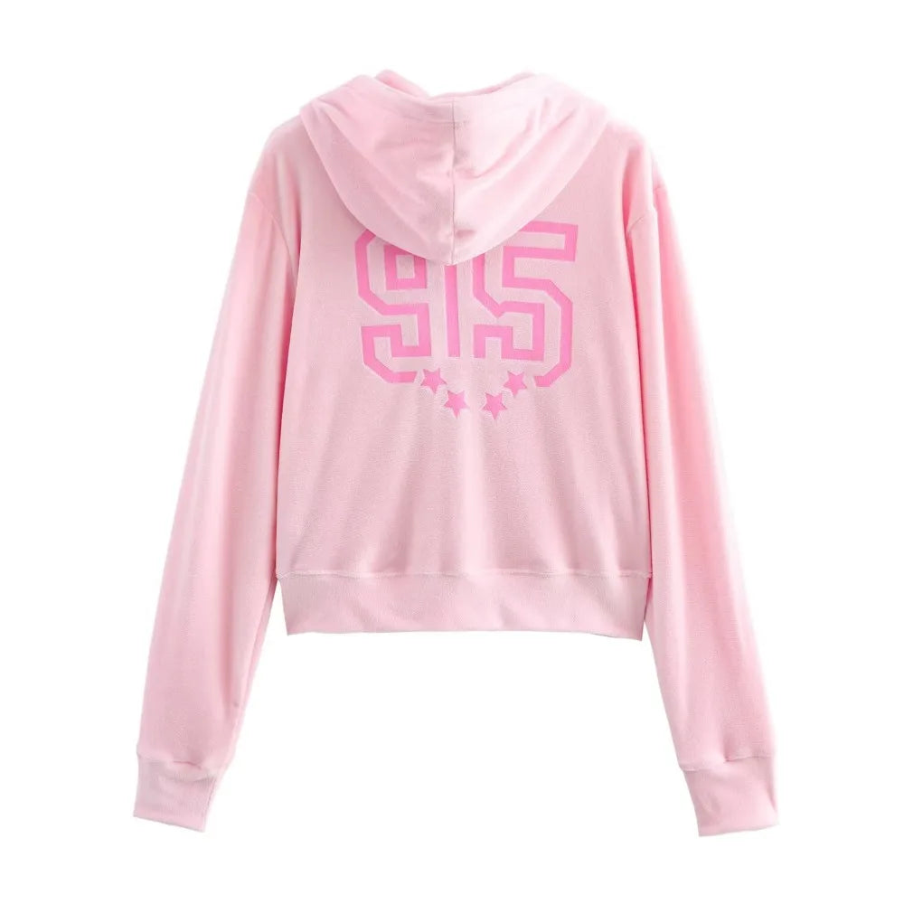 Pink Velvet Hoodie Set Women 2025 Spring Slim Fit Tracksuit Casual Sporty Two Piece Outfit Lounge Wear