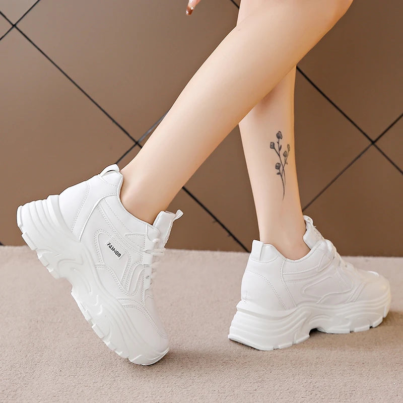 BCEBYL Spring and Autumn Casual Fashion Round Toe Increased Solid Color Non-slip Wear-resistant Simple Women's Shoes