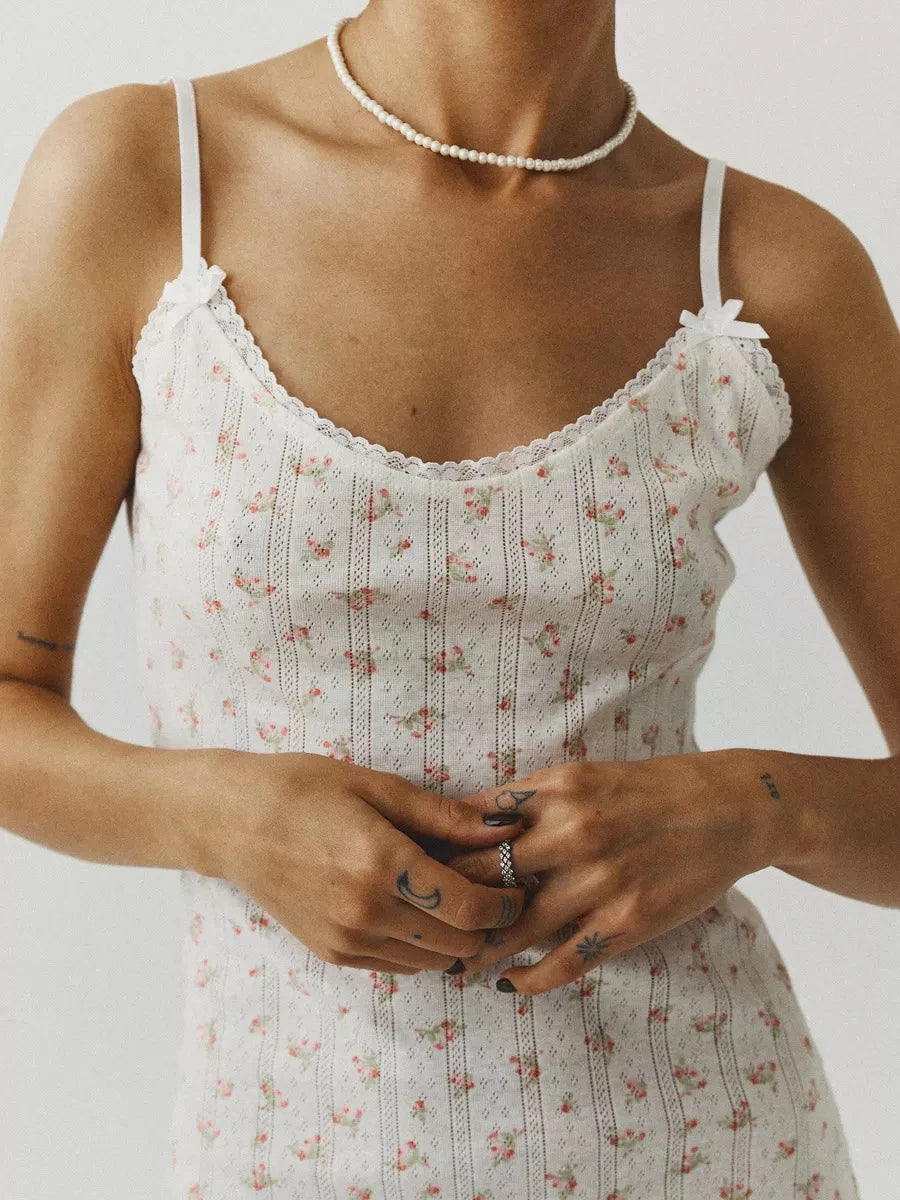 Lace Patchwork Bow Mini Dress Women Summer Hook Flower Hollow Out Slim Camis Dresses Female Vintage Sweet Solid Short Vestidos