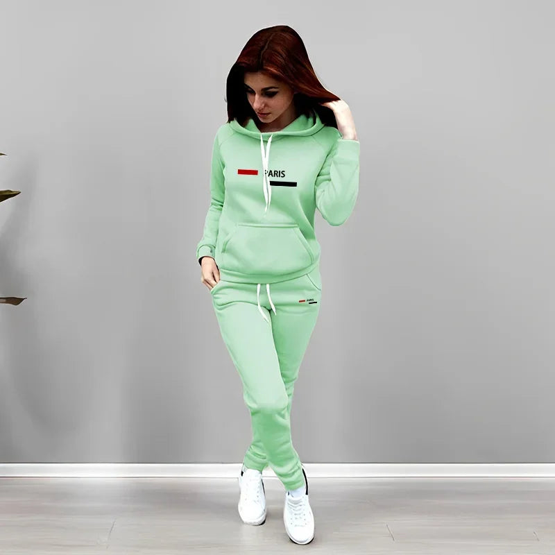 Autumn Winter Casual Outfit Paris Fashion Hoodies Sweatpants 2 Piece Set Women's Tracksuit High Quality Solid Color Jogging Suit