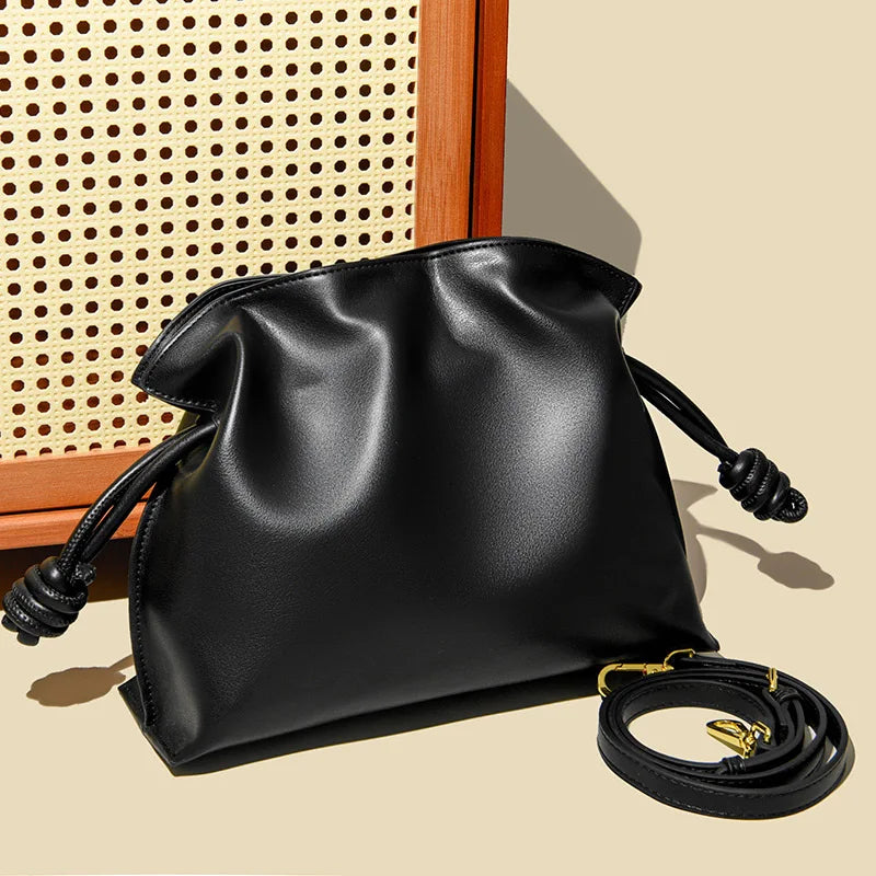 Brand Luxury Women's Cloud Bag Pleated Drawstring Design Crossbody Bag High-end Leather Large Capacity Fashion Handbag For Women