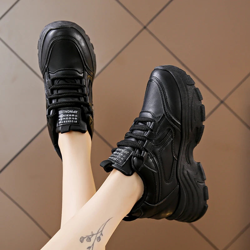 BCEBYL Spring and Autumn Casual Fashion Round Toe Increased Solid Color Non-slip Wear-resistant Simple Women's Shoes