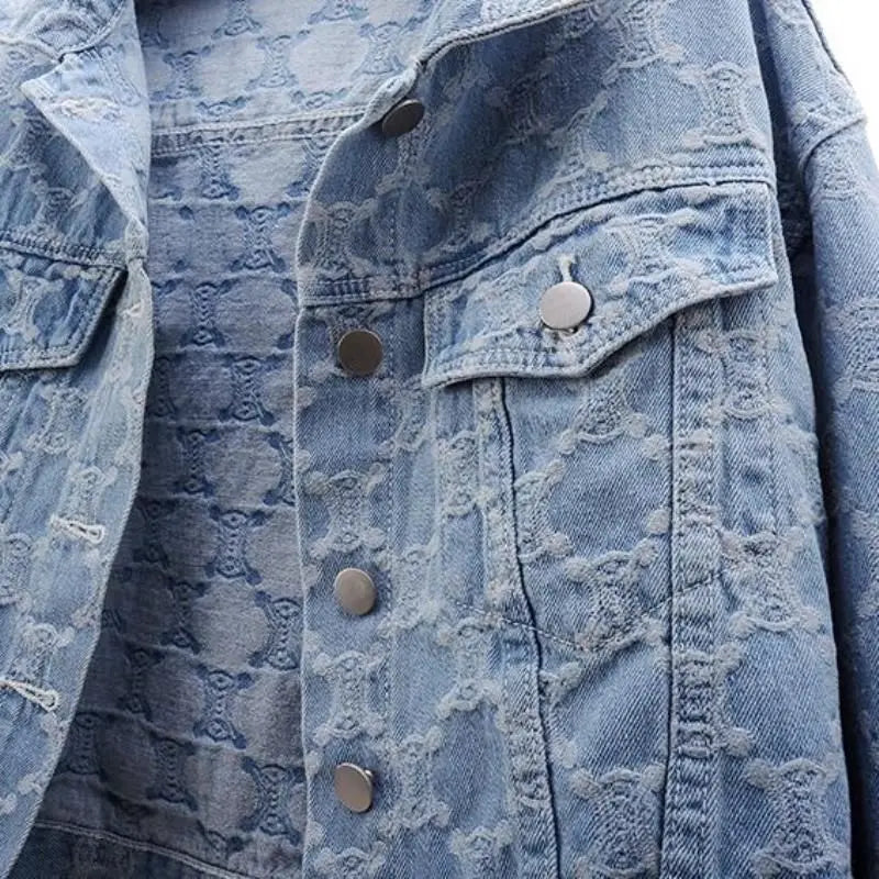 Denim Women's Jacket New Embroidered Jacquard Fashion Short Loose All-Match Jacket Small Top