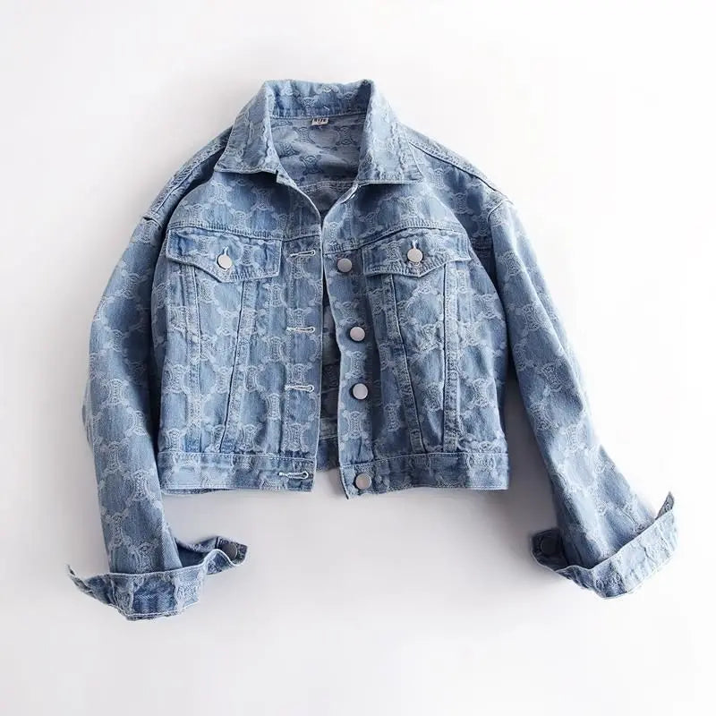 Denim Women's Jacket New Embroidered Jacquard Fashion Short Loose All-Match Jacket Small Top
