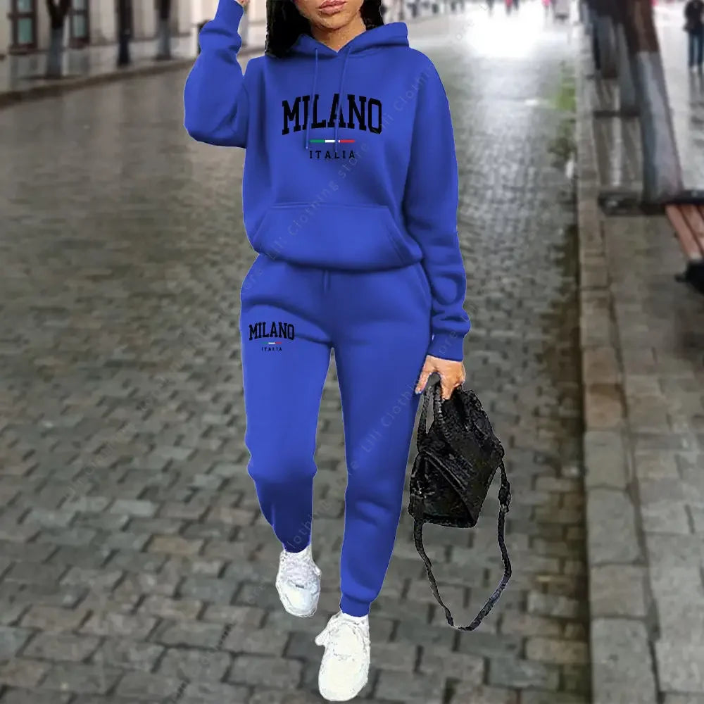 2025 Women's Printed Hoodie Set, Letter Pattern Hoodie and Sports Pants, Autumn Winter Two-piece Sportswear, Street Suit Set