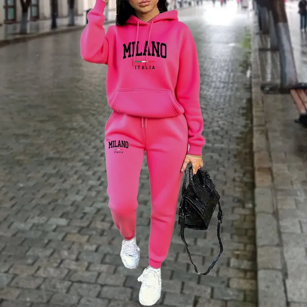 2025 Women's Printed Hoodie Set, Letter Pattern Hoodie and Sports Pants, Autumn Winter Two-piece Sportswear, Street Suit Set