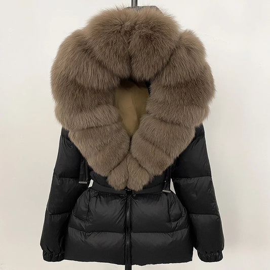 Reality Fur Coat Winter Clothing Puffer Jacket Women Real Fox Fur Hooded Warm 90% White Duck Down Coat Female Parkas Waterproof