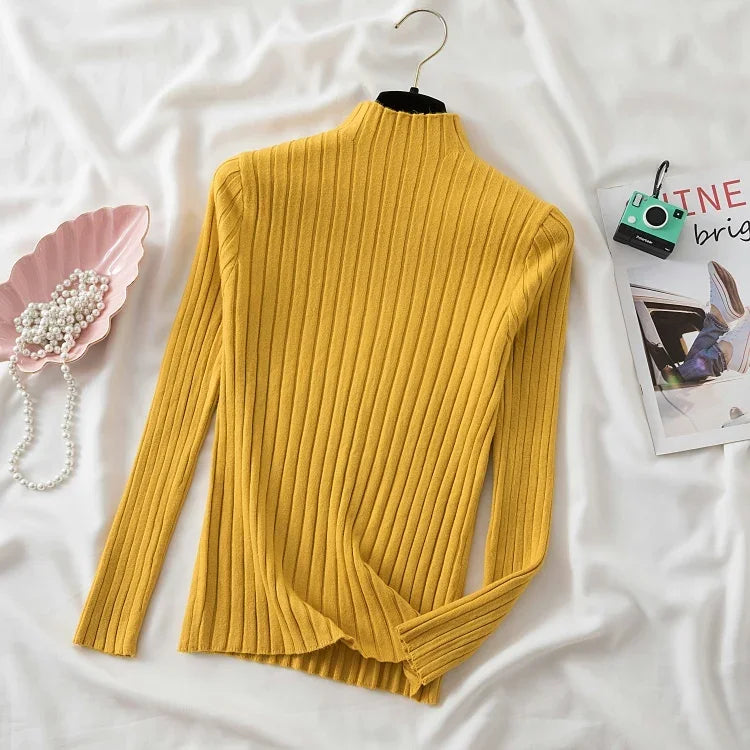 2025 Women Pullover Knitted Sweater Autumn Winter Pullovers Turtleneck Long Sleeve Slim Basic Solid Female Sweaters Tops