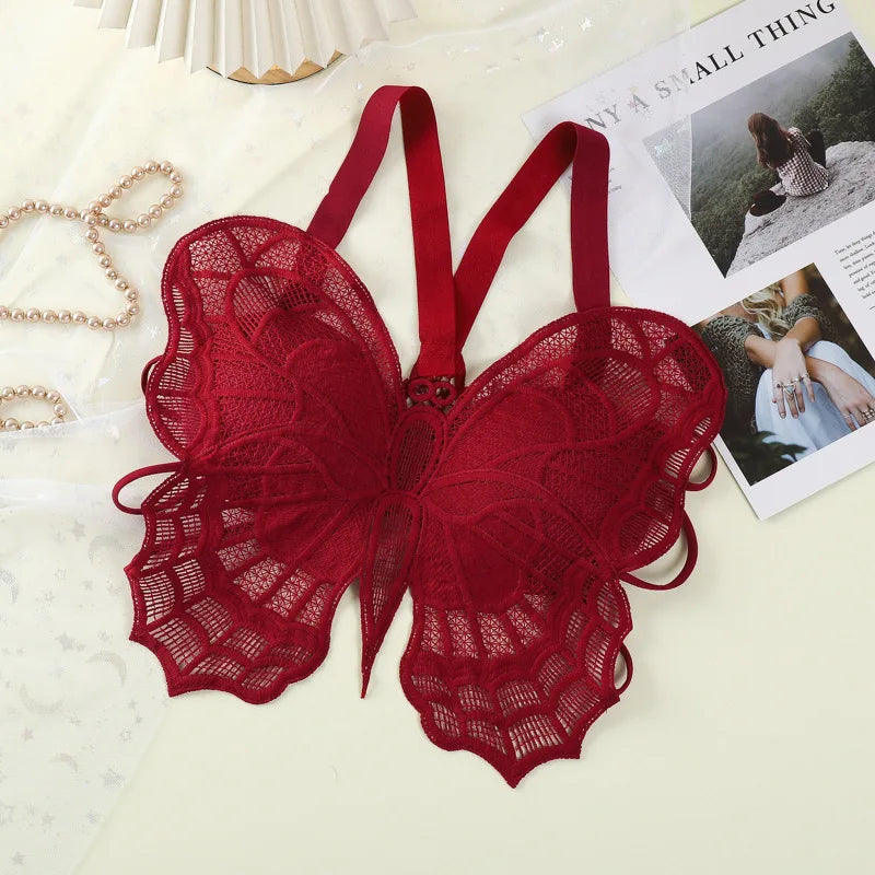 Sexy Butterfly Lace Bras For Women Backless All-in-one Bralette Women's Hollow Embroidered Butterfly Top Hollow Bra