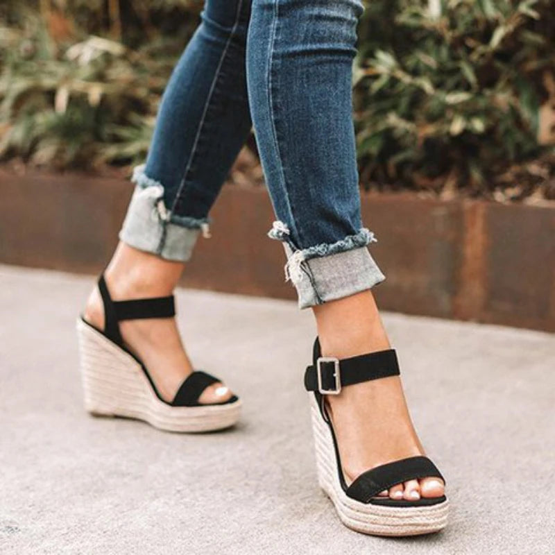 Heeled Sandals for Women Summer 2025 Espadrilles Women Sandals Comfort Buckle Strap Platform Shoes for Women New Sandalias Heels