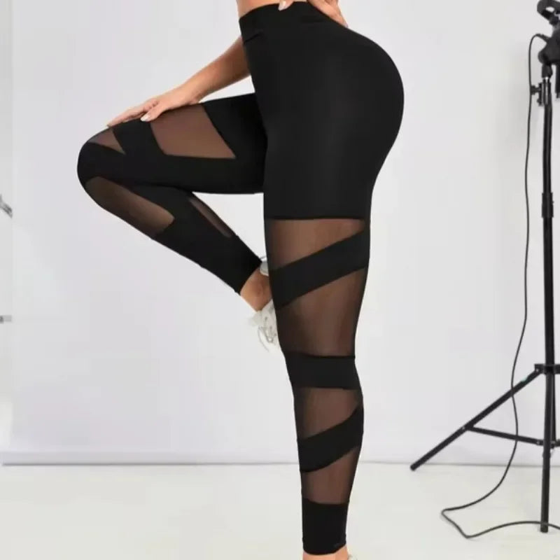 Summer Black High Waist Mesh Women Leggings Hip Push Up Sexy Gym Yoga Pants Female Translucent Sportswear Seamless Leggings