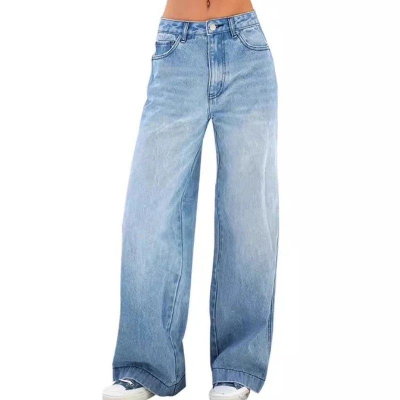 Women's Denim Pants Jeans High Waist Wide Leg Pants with Pockets Fashion Casual Long Trousers 2025 New Korean Streetwear