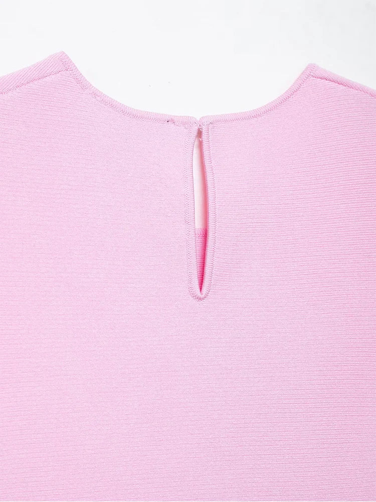 TFMLN Women French-style Bow Knit Top Round-neck Sleeveless Summer Fashion Slim-fit Elegant A Line Hem Lady Pink Tank Top