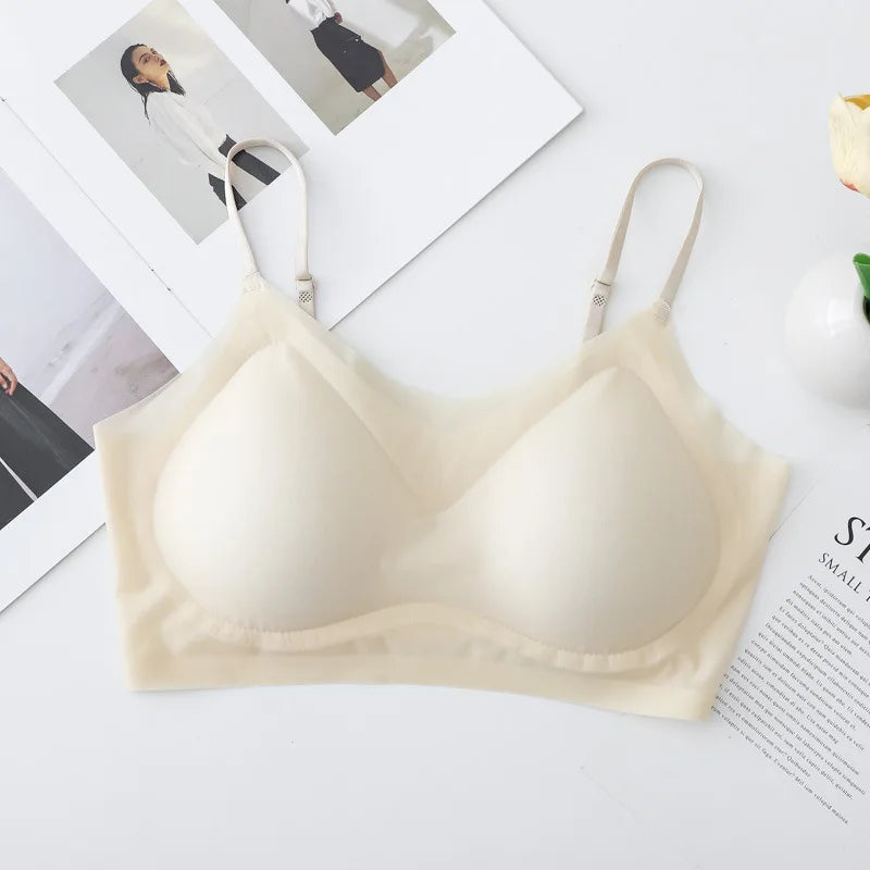 Ultra Thin Seamless Wireless Push Up Bralette Women Comfortable Breathable Cool Strappy Back Support Bra