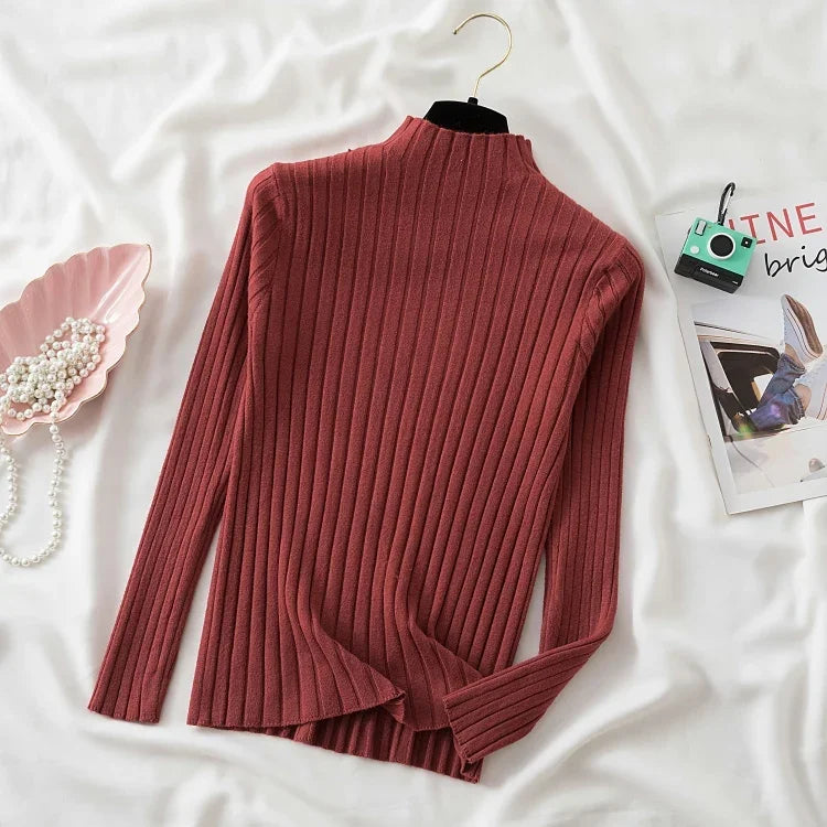 2025 Women Pullover Knitted Sweater Autumn Winter Pullovers Turtleneck Long Sleeve Slim Basic Solid Female Sweaters Tops