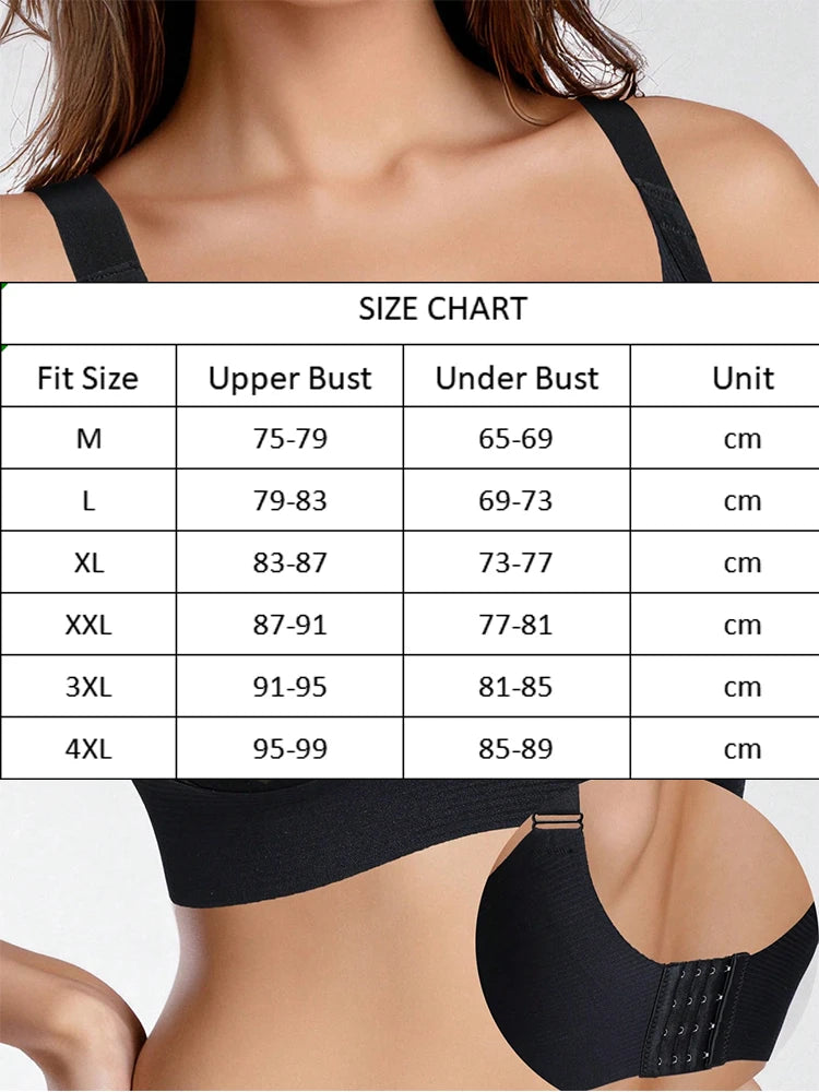 FINETOO M-4XL Women's Seamless Push-Up Bra with Removable Pads Comfortable Wireless Solid Color Adjustable Band Size Bra Top