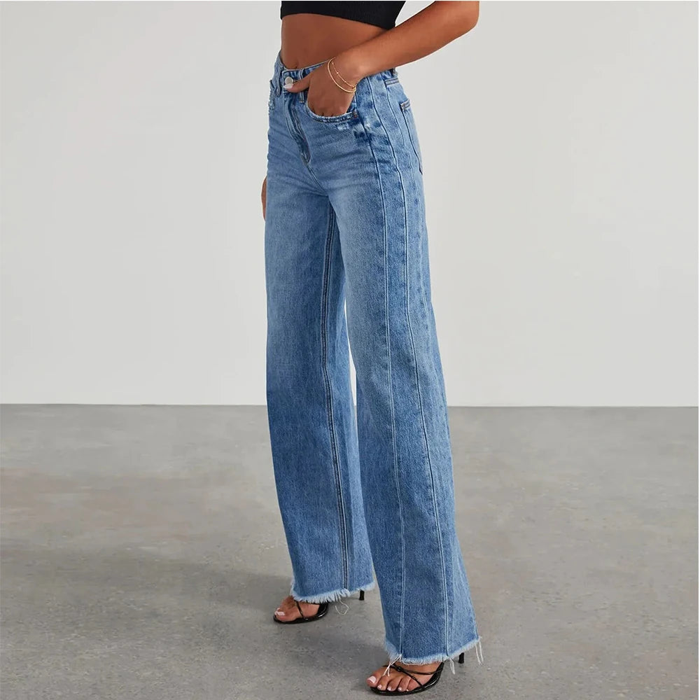 Women Denim Jeans Comfy Wide Leg High Waist Fashion Loose Trousers Spring Autumn Trendy Straight Pants Pantalones De Mujer